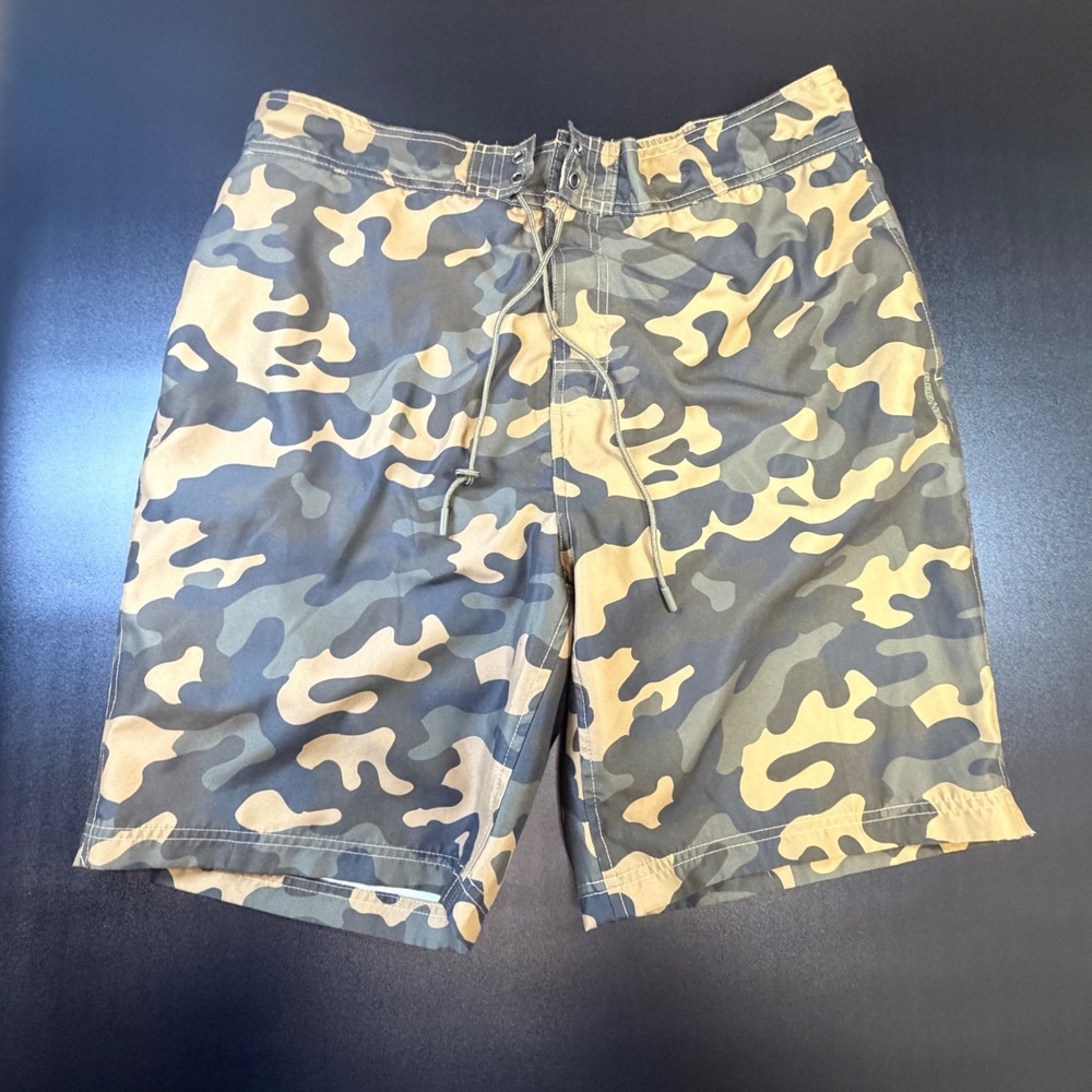 RedHead Mens Camo Board Shorts Swim Trunks Mesh Lined Green Brown Large K3